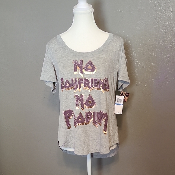 Self-Esteem Juniors Gray Cold Shoulder Womens Top NWT XL No Boyfriend No Problem - Picture 1 of 9